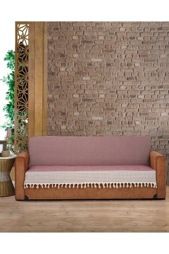 Genç Uludağ Pamuklu Püsküllü Süngersiz Çizgili Bordo Tekli Koltuk Örtüsü 180x220 cm