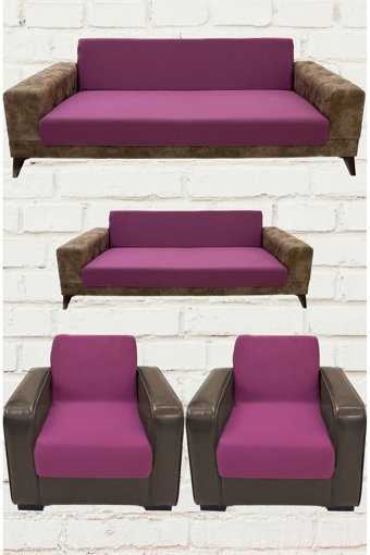 Şahane Ev Mikro Polyester Likralı Jakarlı Süngersiz Düz Giydirmeli Lastikli Pembe Üçlü Koltuk Örtüsü 55x8 cm