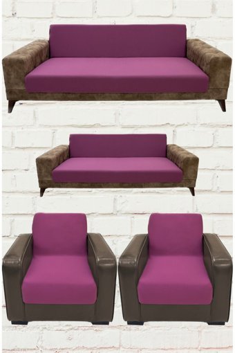Şahane Ev Mikro Polyester Likralı Jakarlı Süngersiz Düz Giydirmeli Lastikli Pembe Üçlü Koltuk Örtüsü 55x8 cm