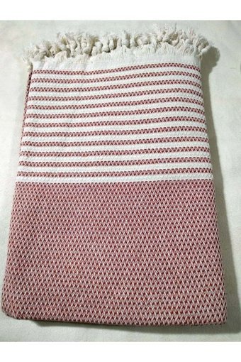 Mandaş Pamuklu Püsküllü Süngersiz Çizgili Kiremit Tekli Koltuk Örtüsü 180x220 cm