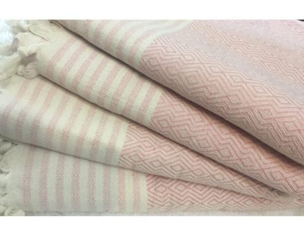 Coperta Pamuklu Kanvas Püsküllü Süngersiz Armürlü Pembe Tekli Koltuk Örtüsü 160x300 cm