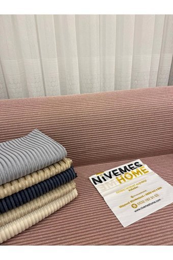 Nivemes Home Pamuklu - Polyester Saçaklı Süngersiz Çizgili Pembe Tekli Koltuk Örtüsü 200x150 cm