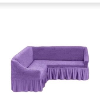 Akbu Pamuklu - Polyester Bürümcük Fırfırlı Süngersiz Giydirmeli Lastikli Lila Tekli Koltuk Örtüsü 180x350 cm