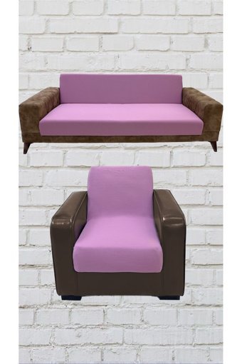Şahane Ev Mikro Polyester Likralı Jakarlı Süngersiz Düz Giydirmeli Lastikli Pembe Üçlü Koltuk Örtüsü 78x55 cm