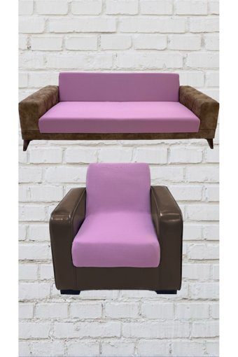 Şahane Ev Mikro Polyester Likralı Jakarlı Süngersiz Düz Giydirmeli Lastikli Pembe Üçlü Koltuk Örtüsü 78x55 cm