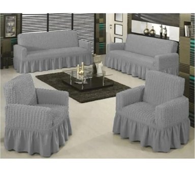 Eldost Ticaret Polyester Bürümcük Jakarlı Süngersiz Armürlü Giydirmeli Gri Sekizli Koltuk Örtüsü 180x230 cm