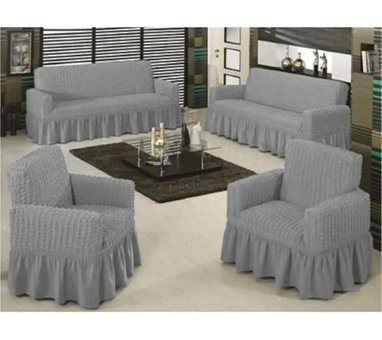 Eldost Ticaret Polyester Bürümcük Jakarlı Süngersiz Armürlü Giydirmeli Gri Sekizli Koltuk Örtüsü 180x230 cm