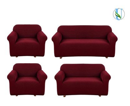 Uy Style Tekstil Polyester Likralı Süngerli Armürlü Giydirmeli Bordo Dörtlü Koltuk Örtüsü 180x230 cm