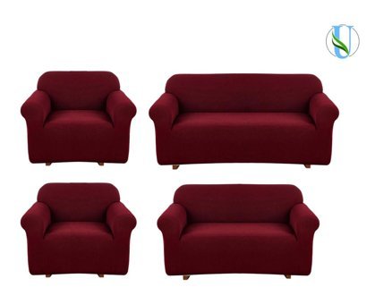 Uy Style Tekstil Polyester Likralı Süngerli Armürlü Giydirmeli Bordo Dörtlü Koltuk Örtüsü 180x230 cm