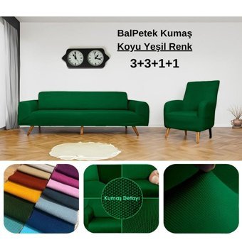 Etles Home Pamuklu - Polyester Likralı Jakarlı Süngersiz Armürlü Giydirmeli Yeşil Sekizli Koltuk Örtüsü 80x125 cm