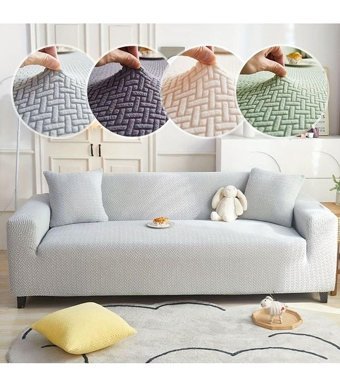 Bonjourmadame Polyester Süngersiz Geometrik Desenli Giydirmeli Lastikli Gri Tekli Koltuk Örtüsü 180x230 cm
