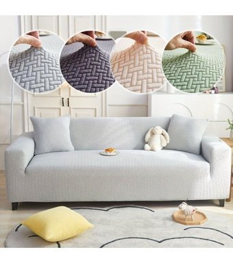 Bonjourmadame Polyester Süngersiz Geometrik Desenli Giydirmeli Lastikli Gri Tekli Koltuk Örtüsü 180x230 cm