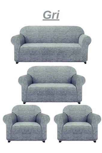 Furkanticaret Jakarlı Süngersiz Kırçıllı Giydirmeli Gri 3-2-1-1 Koltuk Örtüsü 180x230 cm