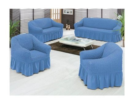 Uyintil Pamuklu - Polyester Bürümcük-Likralı Drapeli Süngerli Petek Desenli Giydirmeli Lacivert Dörtlü Koltuk Örtüsü