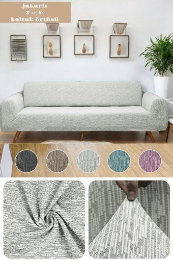 Btf Home Pamuklu - Polyester Likralı Jakarlı Süngersiz Armürlü Giydirmeli Lastikli Bej Tekli Koltuk Örtüsü 230x180 cm