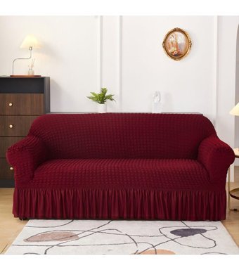 Uy Style Tekstil Polyester Bürümcük-Likralı Drapeli Süngerli Düz Giydirmeli Bordo Tekli Koltuk Örtüsü 180x230 cm
