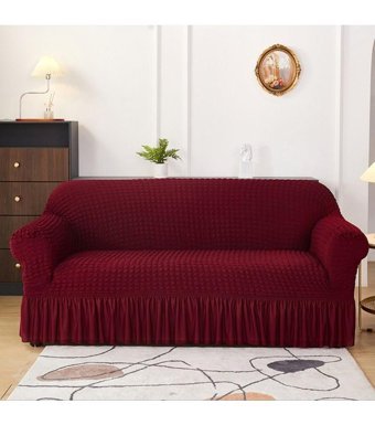 Uy Style Tekstil Polyester Bürümcük-Likralı Drapeli Süngerli Düz Giydirmeli Bordo Tekli Koltuk Örtüsü 180x230 cm