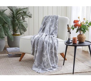 English Home Alita Pamuklu Kanvas Saçaklı Süngersiz Armürlü Kaymaz Gri Tekli Koltuk Örtüsü 130x170 cm