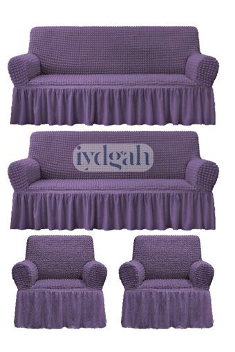 Iydgah Polyester Bürümcük-Likralı Fırfırlı Süngersiz Kapitone Giydirmeli Mor 3-3-1-1 Koltuk Örtüsü 180x230 cm