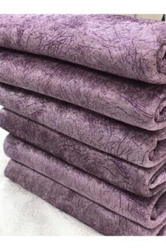 Selçuklu Tekstil Pamuklu - Polyester Polar Pofuduk Süngerli Çizgili Mor Üçlü Koltuk Örtüsü 170x220 cm