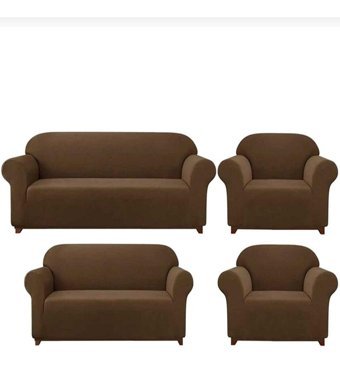 Akbu Polyester Likralı Süngersiz Pitikare Desenli Giydirmeli Lastikli Kahverengi Dörtlü Koltuk Örtüsü 180x230 cm