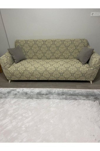 Uyumev Pamuklu - Polyester Bürümcük-Likralı Jakarlı Süngerli Çiçek Desenli Giydirmeli Kahverengi Tekli Koltuk Örtüsü 180x230 cm