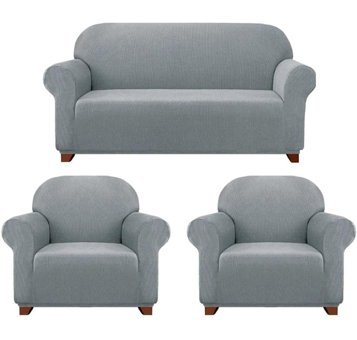 Elgeyar Polyester Likralı Jakarlı Süngersiz Armürlü Giydirmeli Gri Beşli Koltuk Örtüsü 180x230 cm