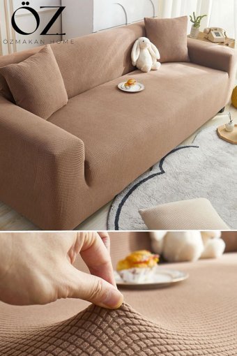 Özmakan Pamuklu - Polyester Likralı Jakarlı Süngersiz Petek Desenli Giydirmeli Mor Üçlü Koltuk Örtüsü 180x230 cm