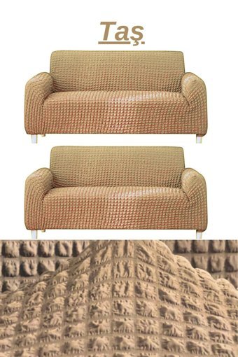 E Bahar Polyester Bürümcük Jakarlı Süngersiz Armürlü Giydirmeli Bej Altılı Koltuk Örtüsü 180x230 cm