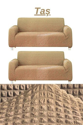 E Bahar Polyester Bürümcük Jakarlı Süngersiz Armürlü Giydirmeli Bej Altılı Koltuk Örtüsü 180x230 cm