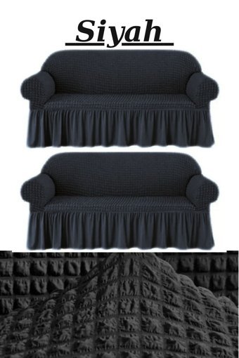Furkanticaret Polyester Bürümcük Fırfırlı Süngersiz Kapitone Giydirmeli Krem İkili Koltuk Örtüsü 180x230 cm