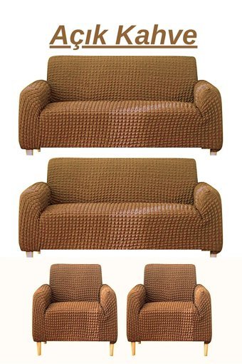 E Bahar Polyester Bürümcük Jakarlı Süngersiz Armürlü Giydirmeli Kahverengi Sekizli Koltuk Örtüsü 180x230 cm