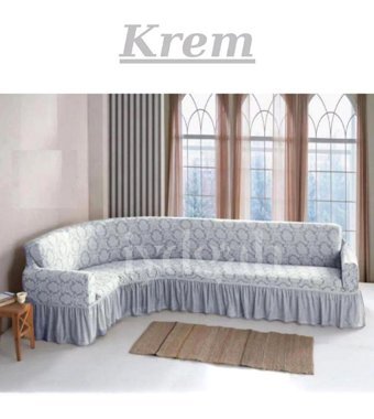 Iydgah Polyester Likralı Jakarlı Süngersiz Damask Desenli Giydirmeli Gri L Koltuk Koltuk Örtüsü 300x390 cm