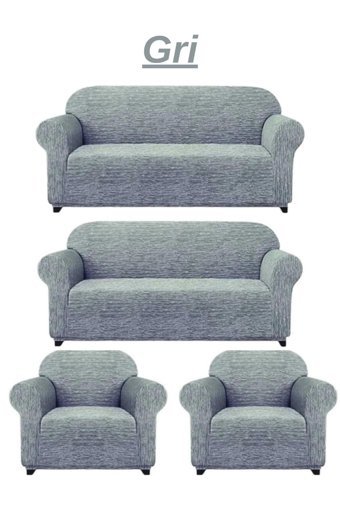 Heytgah Likralı Jakarlı Süngersiz Kırçıllı Giydirmeli Gri 3-3-1-1 Koltuk Örtüsü 180x230 cm