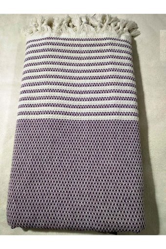 Mandaş Pamuklu Püsküllü Süngersiz Çizgili Mor Tekli Koltuk Örtüsü 180x304 cm