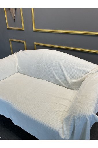 Stay Home Pamuklu Polar Süngersiz Petek Desenli Bej Tekli Koltuk Örtüsü 100x170 cm