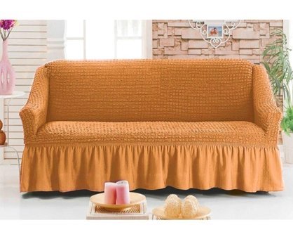 Ak Lale Polyester Bürümcük Fırfırlı Süngersiz Giydirmeli Lastikli Turuncu Tekli Koltuk Örtüsü 185x220 cm