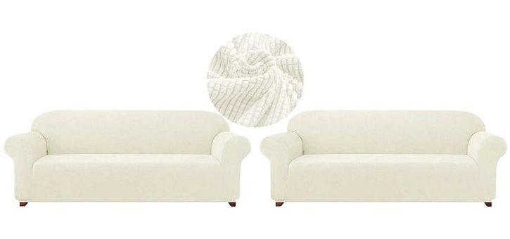 Güzelevim Polyester Likralı Süngersiz Düz Giydirmeli Bej İkili Koltuk Örtüsü 180x230 cm