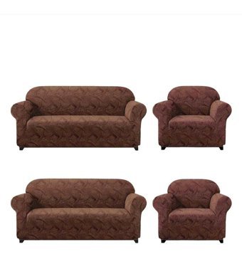 Akbu Polyester Süngersiz Giydirmeli Lastikli Kahverengi Dörtlü Koltuk Örtüsü 180x230 cm