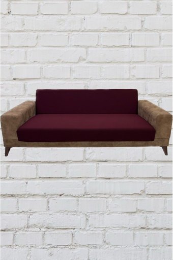 Şahane Ev Mikro Polyester Likralı Jakarlı Süngersiz Düz Giydirmeli Lastikli Bordo Üçlü Koltuk Örtüsü 78x55 cm