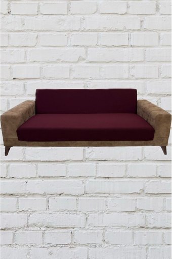 Şahane Ev Mikro Polyester Likralı Jakarlı Süngersiz Düz Giydirmeli Lastikli Bordo Üçlü Koltuk Örtüsü 78x55 cm