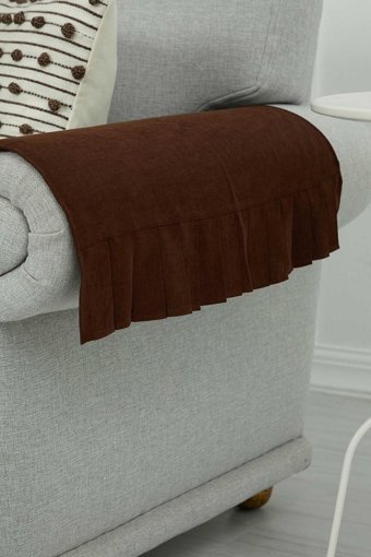 Aisha's Design KC-3 Polyester Örgü Pileli Süngersiz Düz Kahverengi İkili Koltuk Örtüsü 65x62 cm