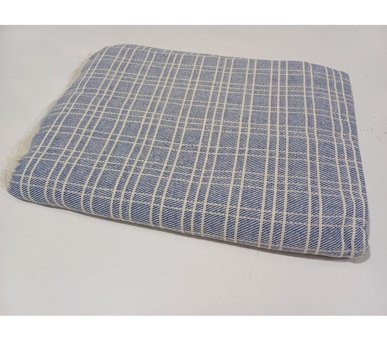 Taşkın Home Pamuklu Polar Saçaklı Süngersiz Çizgili Mavi Tekli Koltuk Örtüsü 170x220 cm