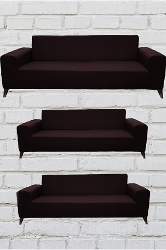 Şahane Ev Mikro Polyester Likralı Jakarlı Süngersiz Düz Giydirmeli Lastikli Bordo Üçlü Koltuk Örtüsü 55x13 cm