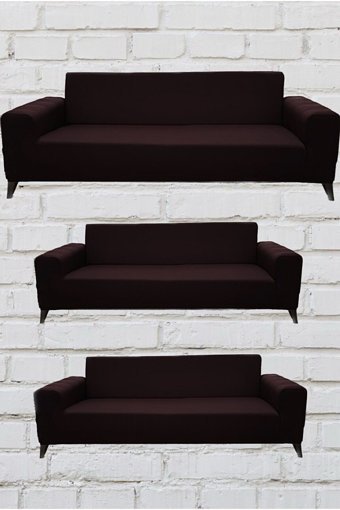 Şahane Ev Mikro Polyester Likralı Jakarlı Süngersiz Düz Giydirmeli Lastikli Bordo Üçlü Koltuk Örtüsü 55x13 cm