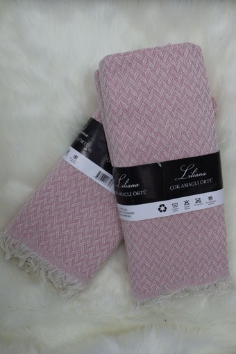Zerif Home Pamuklu - Polyester Polar Saçaklı Süngersiz Geometrik Desenli Pembe Tekli Koltuk Örtüsü 170x210 cm