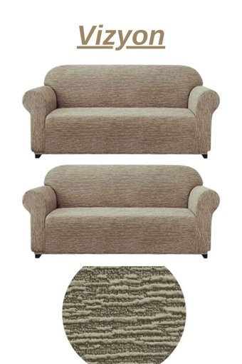 Furkanticaret Jakarlı Süngersiz Kırçıllı Giydirmeli Krem İkili Koltuk Örtüsü 180x230 cm