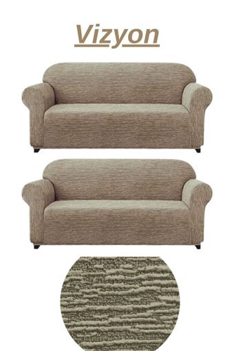 Furkanticaret Jakarlı Süngersiz Kırçıllı Giydirmeli Krem İkili Koltuk Örtüsü 180x230 cm