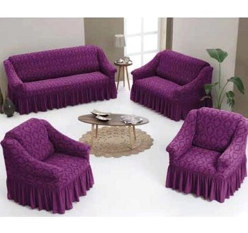 Uy Style Tekstil Pamuklu - Polyester Likralı Drapeli Süngerli Düz Giydirmeli Mor Dörtlü Koltuk Örtüsü 180x230 cm