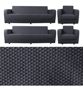 Bibaha Polyester Likralı Süngersiz Petek Desenli Giydirmeli Lastikli Gri Dörtlü Koltuk Örtüsü 180x230 cm